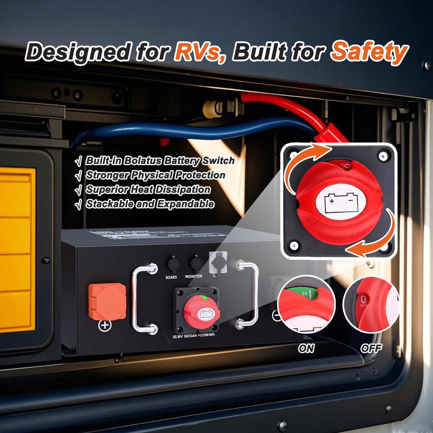 TechCella 12V 320Ah LiFePO4 Battery for RV, 250A BMS, Built-in Bluetooth, Low Temp Cut Off, Deep Cycle, 12V Lithium Battery for RV, Solar, Off Grid, Camping